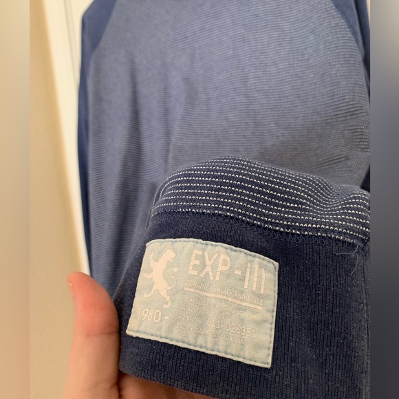 Express Men’s Blue White Thin Horizontal Striped Hoodie Sweater- Size Large - Picture 4 of 5